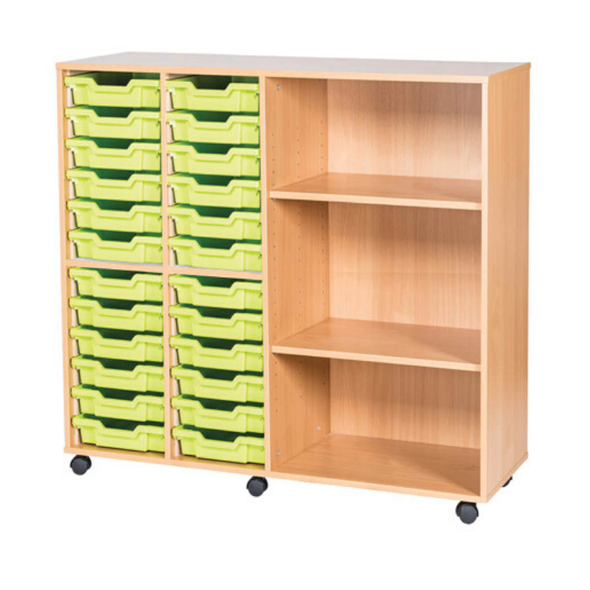 Mobile 24 Tray Triple Unit With Shelving - Educational Equipment Supplies