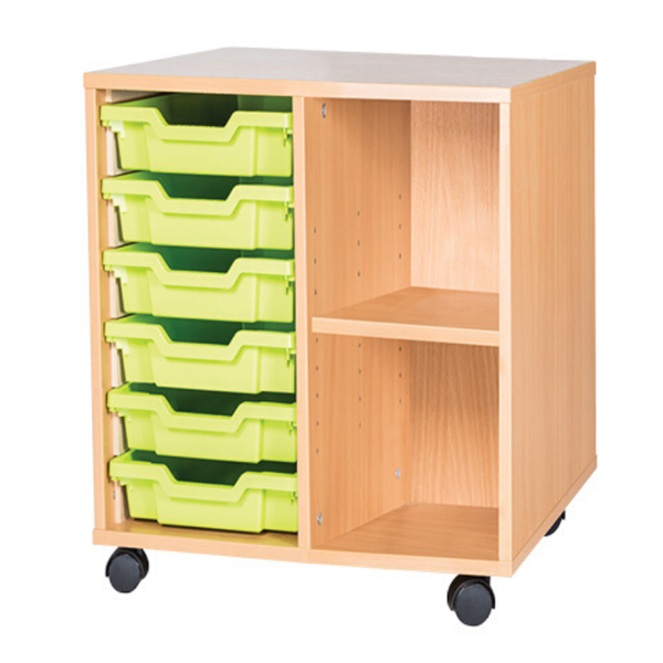 Mobile Tray Store With Shelving - 6 Trays H615 x W690 x D460mm