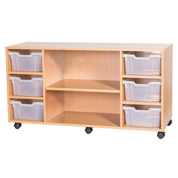 Mobile 6 Deep Tray Quad Unit With Shelving - Educational Equipment Supplies