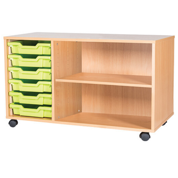 Mobile 6 Tray Triple Unit With Shelving - Educational Equipment Supplies