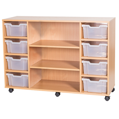 Mobile 8 Deep Tray Quad Unit With Shelving - Educational Equipment Supplies