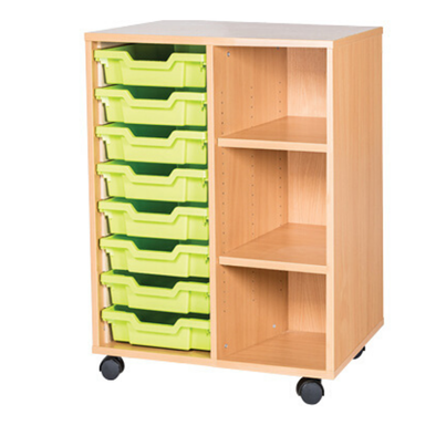 Mobile 8 Tray Double Unit With Shelving - Educational Equipment Supplies