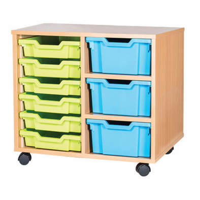 Double Column 6 Shallow & 3 Deep Tray Mobile Storage Unit - Educational Equipment Supplies