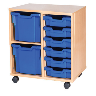 Double Column 6 Shallow & 2 Ex-Deep Tray Mobile Storage Unit - Educational Equipment Supplies