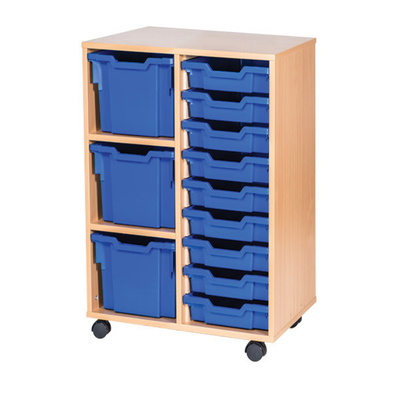 Double Column 9 Shallow & 3 Ex-Deep Tray Mobile Storage Unit - Educational Equipment Supplies