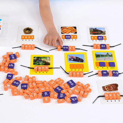 Systematic Phonics Lacing Beads - CVCC CCVC Set Phase 4 - Educational Equipment Supplies
