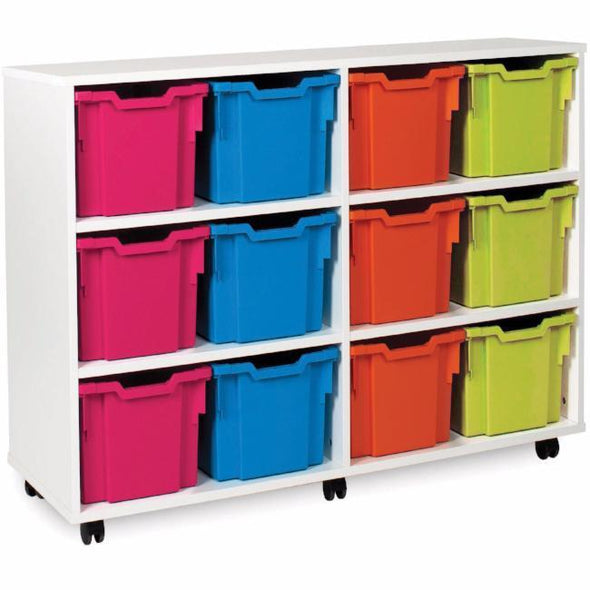 White Mobile Tray Storage Unit - 12 Extra Deep Trays - Educational Equipment Supplies