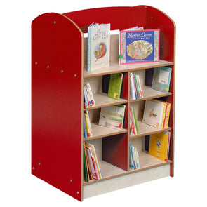 York Double Sided 1200 Bookcase-Red/Maple - Educational Equipment Supplies