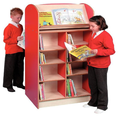 York Double Sided 1200 Bookcase + Lecturn - Red/Maple - Educational Equipment Supplies